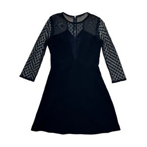 Sandro Black Mesh Lace Quarter Sleeves Mini Dress US L